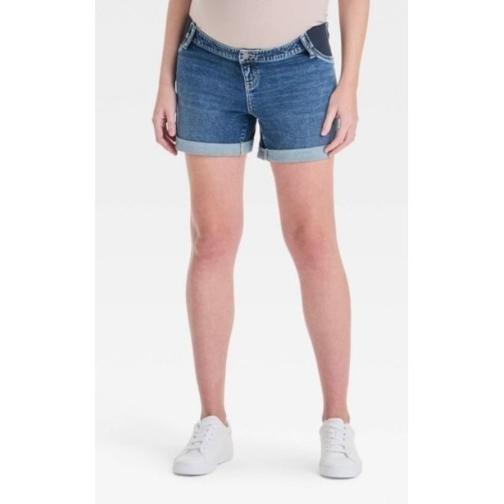 Ingrid & Isabel Women's‎ Under Belly Low-Rise Maternity Blue Jean Shorts Size 16